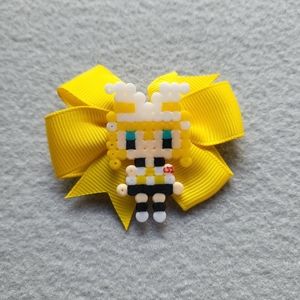 Handmade Vocaloid Rin Perler Beads Charm Bow Hair Clip